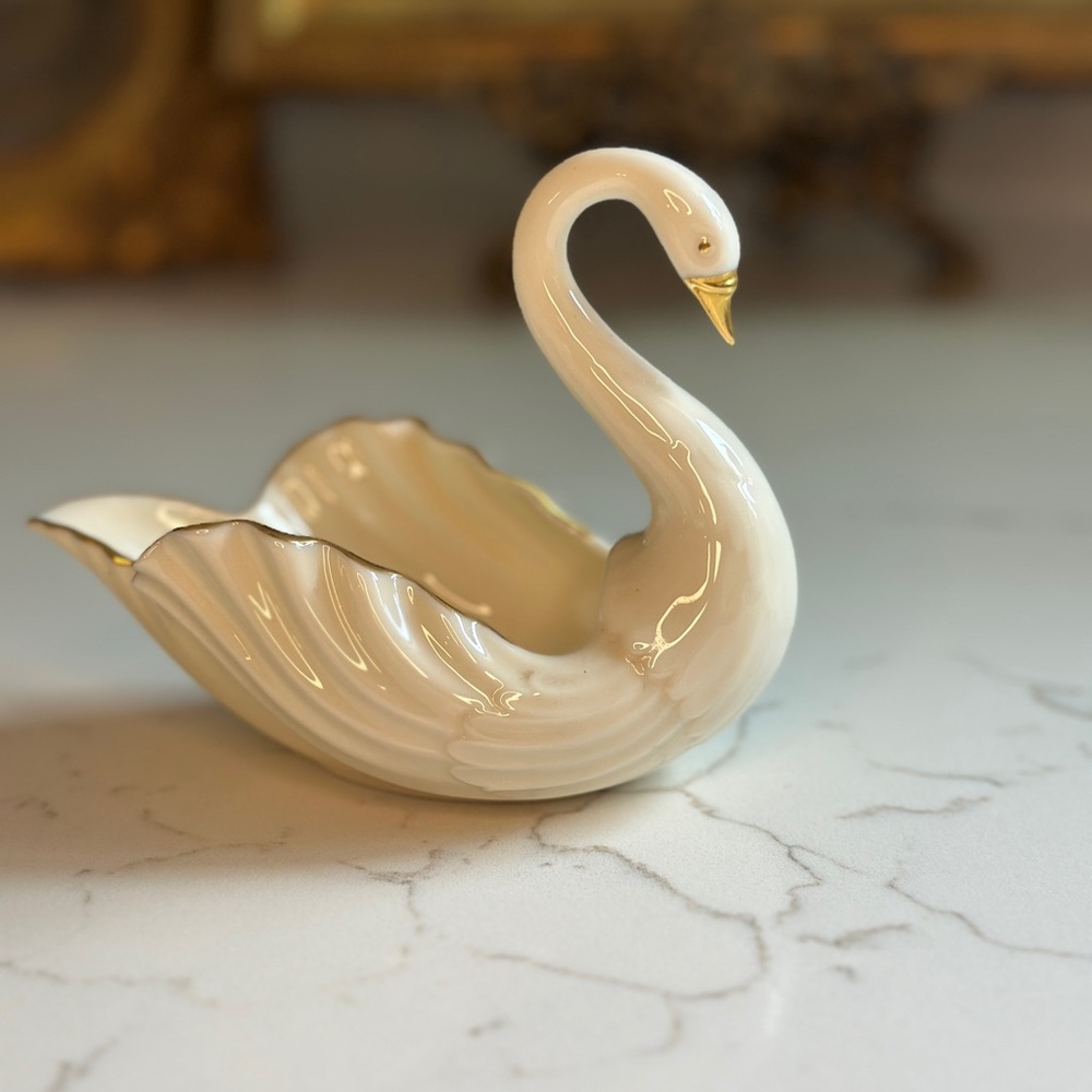 Elegant Cream Swan Figurine with Gold Accents